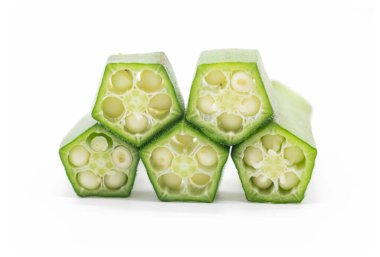 Beyaz arka planda bamya ya da Lady Finger tasarımı var.,