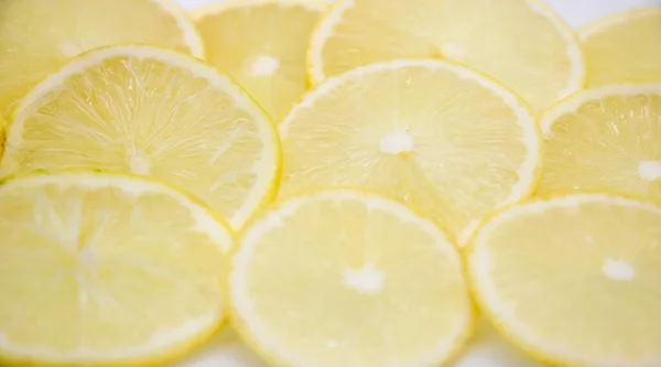 Žluté Plátky Citronu Vzor Textury Pozadí Selektivní Zaměření — Stock fotografie