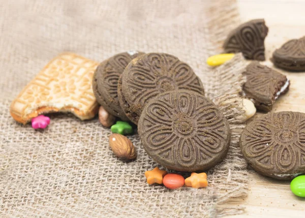 chocolate color biscuit or cookies with cream isolated on background