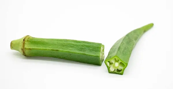 Two Okra Pieces Isolated White — Stock Photo, Image