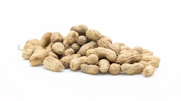 Bio Erdnüsse Schale Isoliert Auf Weißem Hintergrund Haufen Erdnüsse Großaufnahme — Stockfoto
