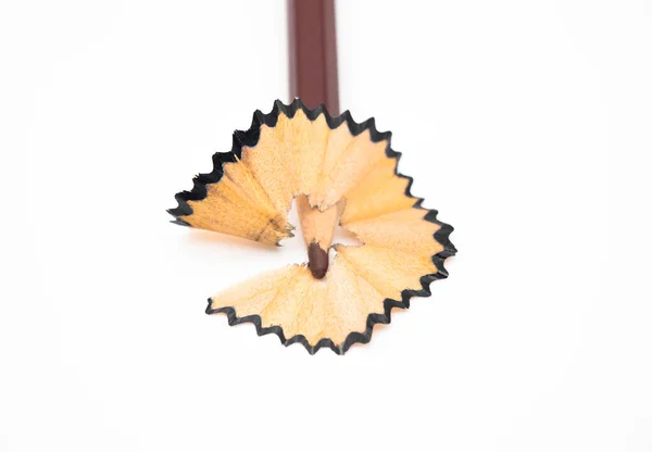 Pencil Shavings White Paper Background Selective Focus — Stock Photo, Image