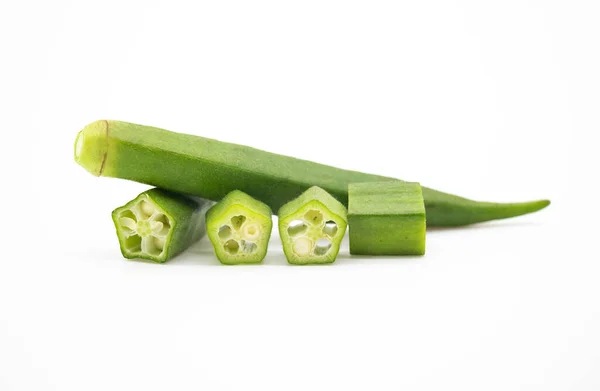 Okra Tritato Isolato Sullo Sfondo Bianco Vista Dall Alto — Foto Stock