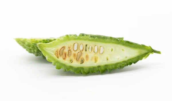 Bitter Gourd Slices Isolated White Background Selective Focus — Stock Photo, Image
