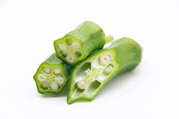 Slices Okra Lady Finger White Vegetable — Stock Photo, Image