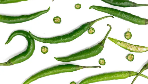 Lumbre Green Chili Pepper Slices Isolated White Background — Stock Photo, Image