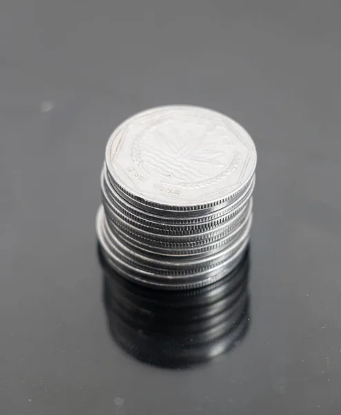 Pile Coins Stacks Black Background — Stock Photo, Image