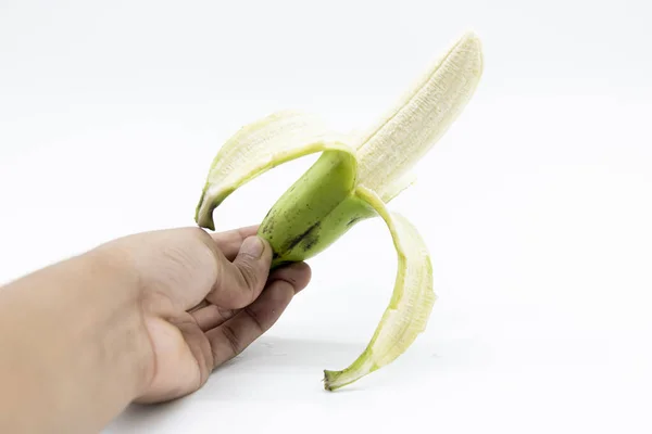 Banan Handen Isolerad Vit Bakgrund — Stockfoto