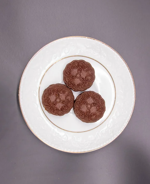 Biscuit Plate Black Background — Stock Photo, Image