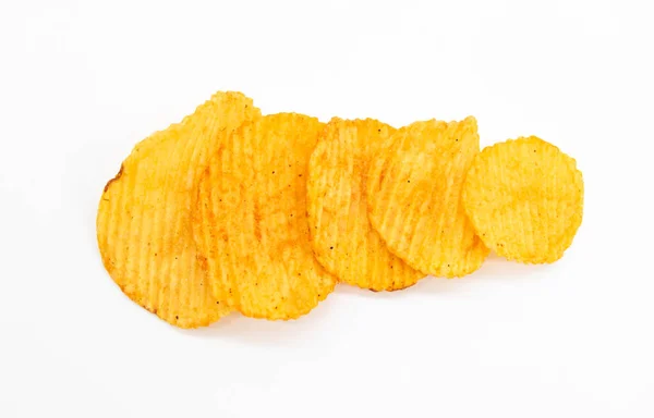 Haufen Kartoffelchips Auf Weißem Hintergrund — Stockfoto