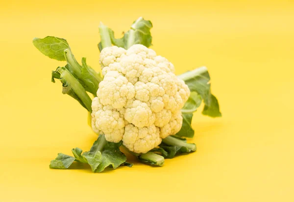 Cauliflower Isolated Yellow Background Clipping Path — Stock Photo, Image