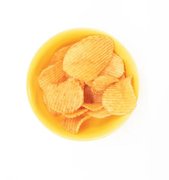 Schüssel Mit Kartoffelchips Auf Weißem Hintergrund — Stockfoto