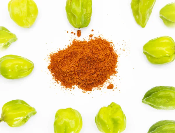 Spicy Naga Chili Red Chili Powder Isolate White Background Top — Stock Photo, Image