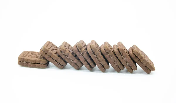 Sada Kakaových Sušenek Kakaovou Náplní Mezi Bílým Pozadím — Stock fotografie