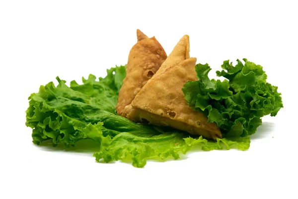 Freír Samosa Con Chile Aislado Sobre Fondo Blanco —  Fotos de Stock