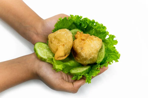 Singara Curry Puff potato and vegetable stuffing deep fried on white background