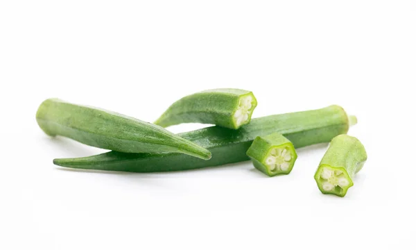 Whole Slices Okra Lady Finger White Background — 스톡 사진