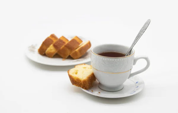Pound Cake Tea Isolate White Background — Stock Photo, Image