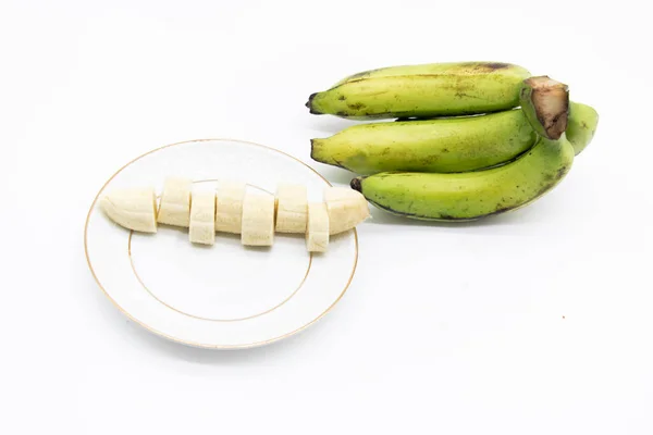 Цельные Нарезает Бананы Белом Фоне — стоковое фото