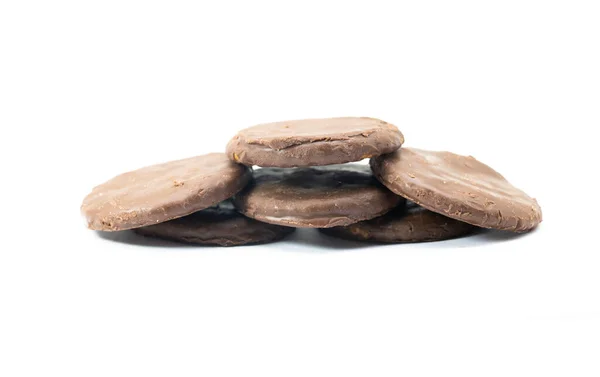 Group Chocolate Coating Biscuits White Background Selective Focus — Photo