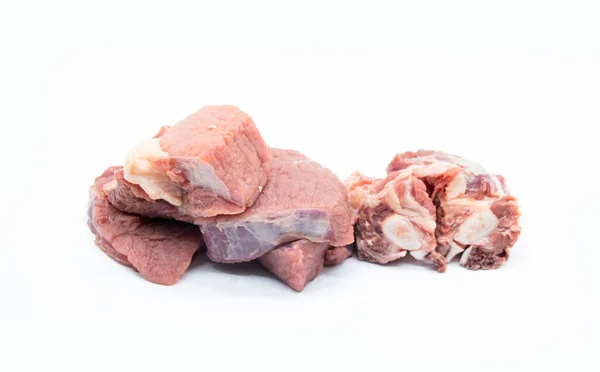Carne Res Carne Cruda Con Aislado Óseo Sobre Fondo Blanco —  Fotos de Stock