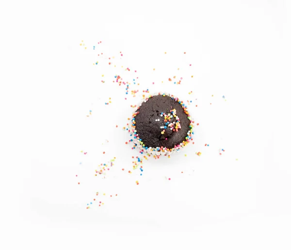 Chocolate Muffin Brown Paper Sprinkle Isolate White — Fotografia de Stock