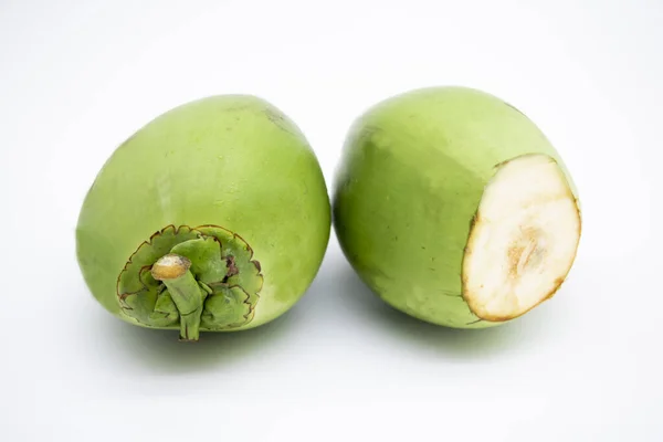 Two Green Coconut White Background — Stok Foto
