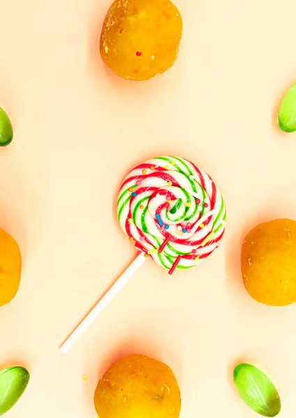 Lollipop Candy Isolated Colorful Background Top View — ストック写真