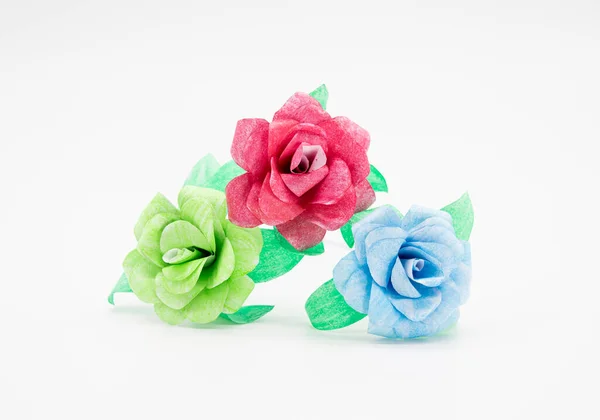 Paper Made Rose Different Color Isolate White — Foto Stock