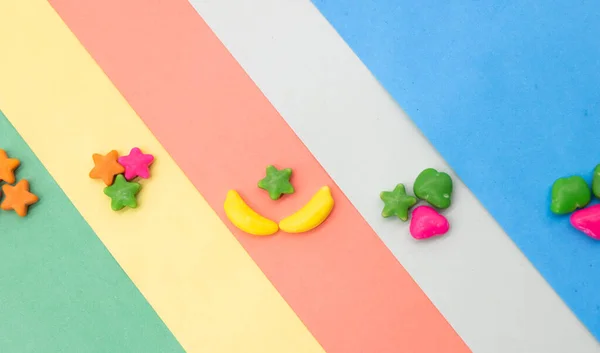 Fruit Shaped Candies Colored Background —  Fotos de Stock