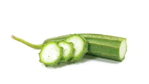 Fresh Angled Luffa Ribbed Gourd Vegetable Slices Isolated White Background — Photo