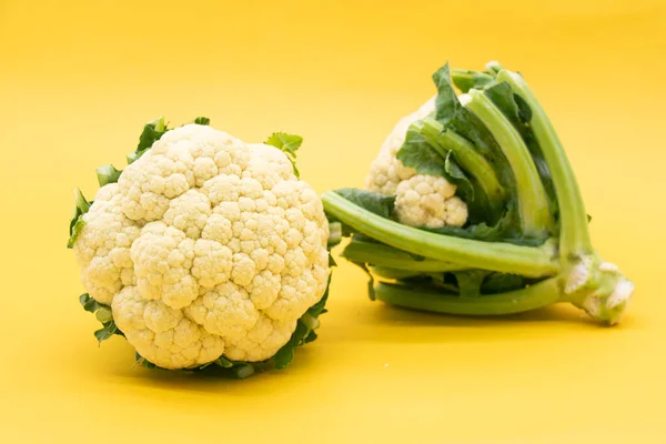 Cauliflower Isolated Yellow Background Clipping Path — Stock Photo, Image