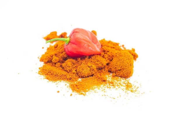 Paprika Spice Powder Red Naga Chili Isolated White Background ロイヤリティフリーのストック画像