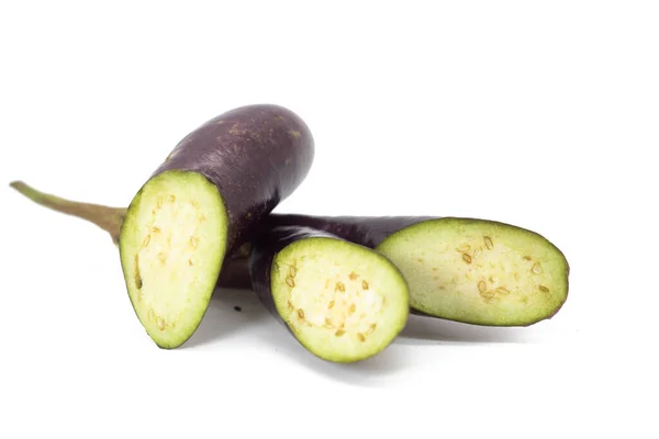 Long Eggplant Slices Isolated White Background — Fotografia de Stock