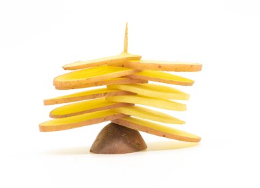 potato round slice over on white background,