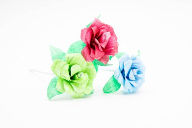paper made rose in different color isolate on white background