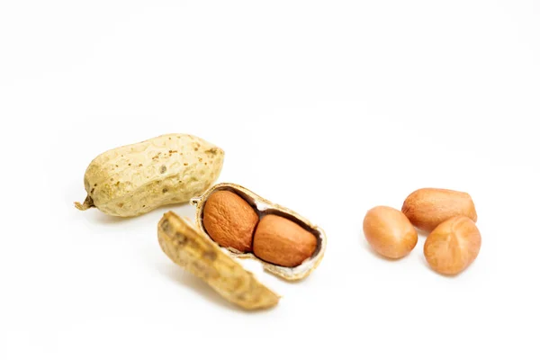 Peeled Peanuts Isolated White Background Top View — Stockfoto