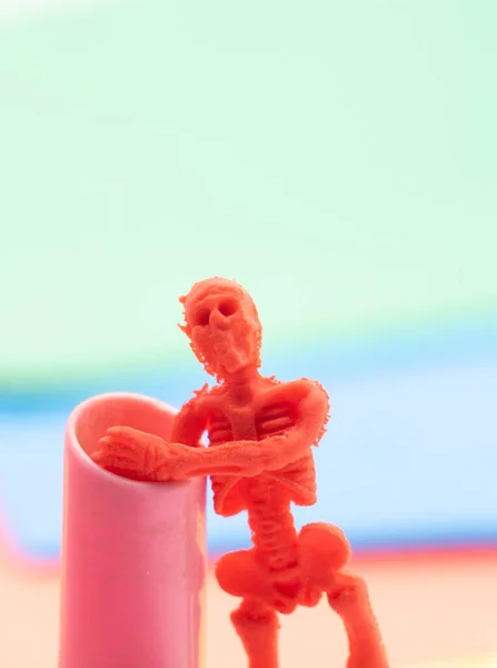 Red Color Plastic Toy Skeletons Isolate Background — Stock Photo, Image