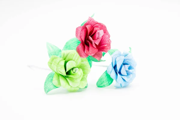 Paper Made Rose Different Color Isolate White Background — Foto Stock