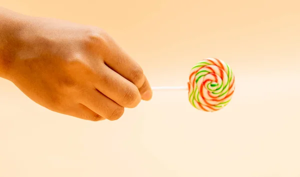 Lollipop Candy Hand Isolated Colorful Background Front View — ストック写真