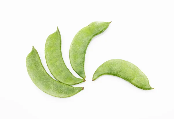 Groep Groene Lima Bonen Hyacint Bonen Isoleren Witte Achtergrond Bovenaanzicht — Stockfoto