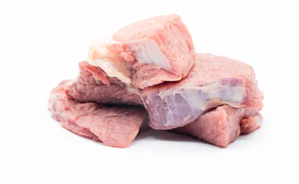 Fresh Pile Beef Cubes Isolated White — Stock Photo, Image