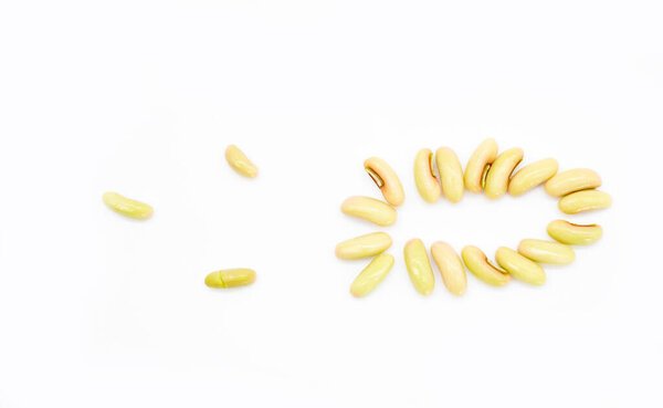 избирательный фокус, молодые семена Yard Long Bean на белом фоне