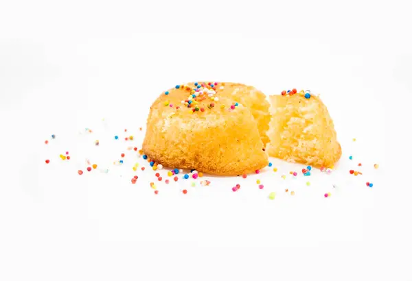 Szelektív Fókusz Szelet Sárga Muffin Cupcake Design Színes Tavaszi Elszigetelt — Stock Fotó