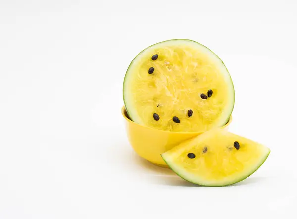Slices Yellow Watermelon White Background Clipping Path — 图库照片