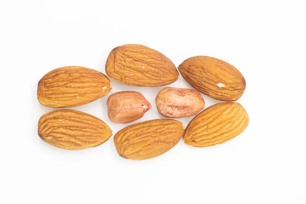 Almond Nuts Isolated White Background Full Depth Field — Stock Photo, Image