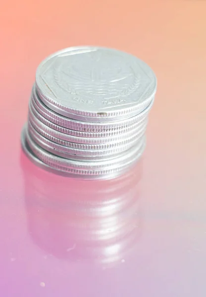 Pile Coins Stacks Color Background — Stock Photo, Image