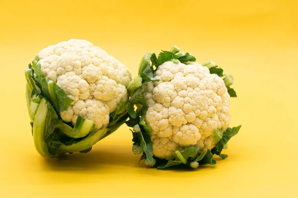 Cauliflower Pieces Isolated Yellow Background Vegetable Front View — Stock Photo, Image