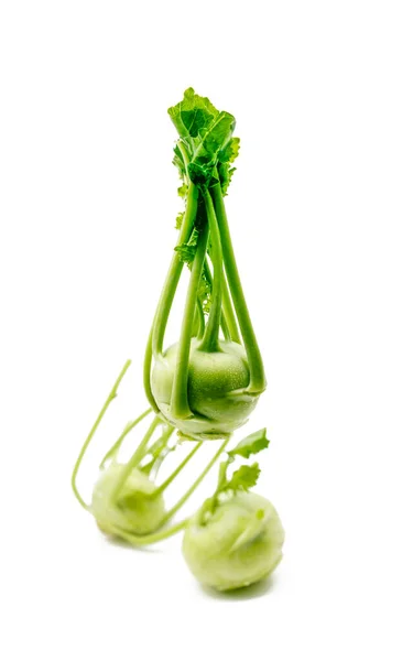 Green Kohlrabi Isolated White Background Selective Focus — Stockfoto