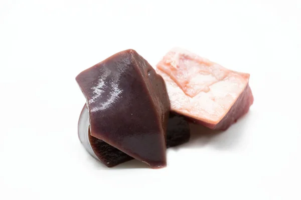 Pile Beef Cube Beef Liver Isolated White Background — Photo